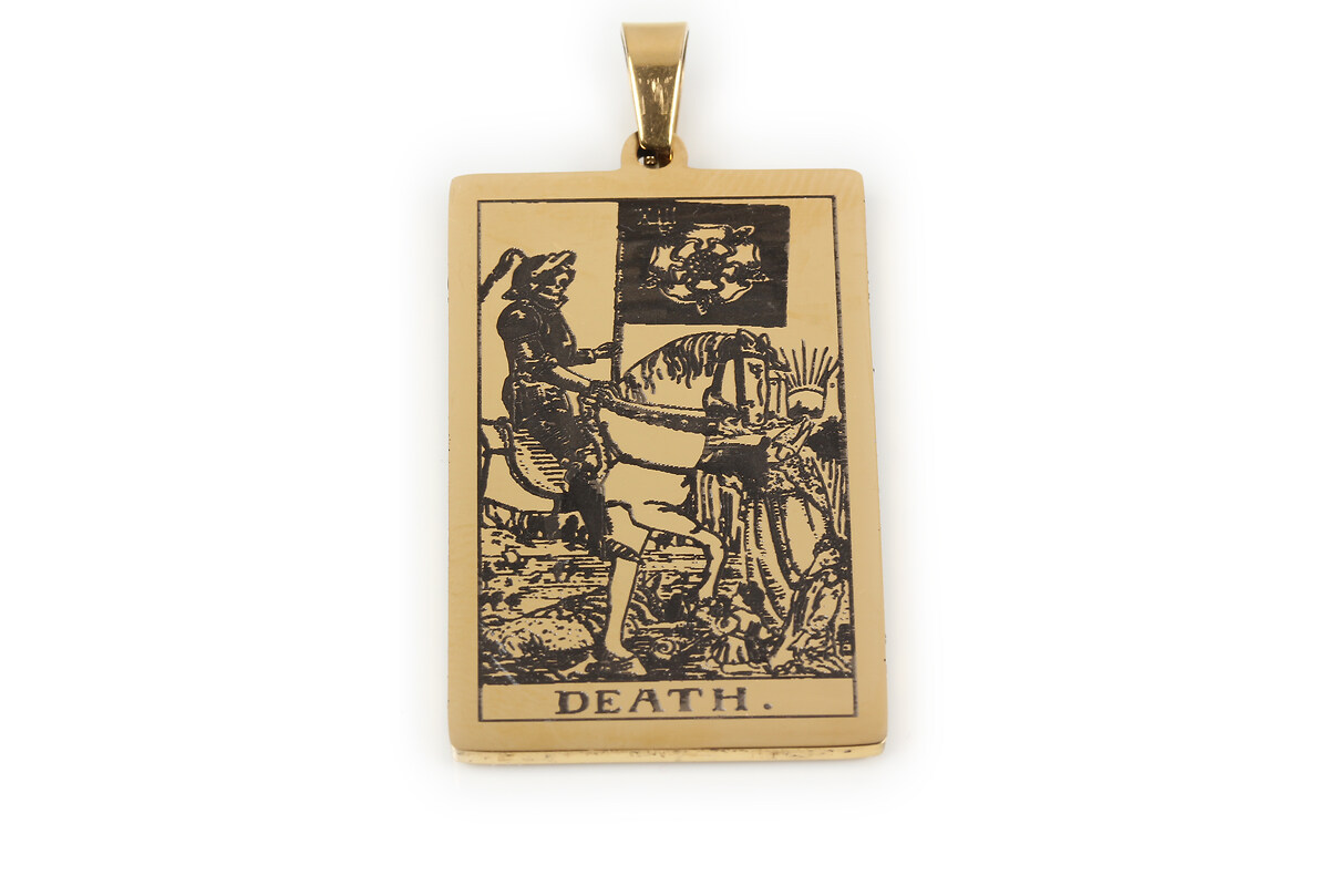 Pandantiv otel inoxidabil 304, auriu, Tarot, 40x24mm - Death XIII