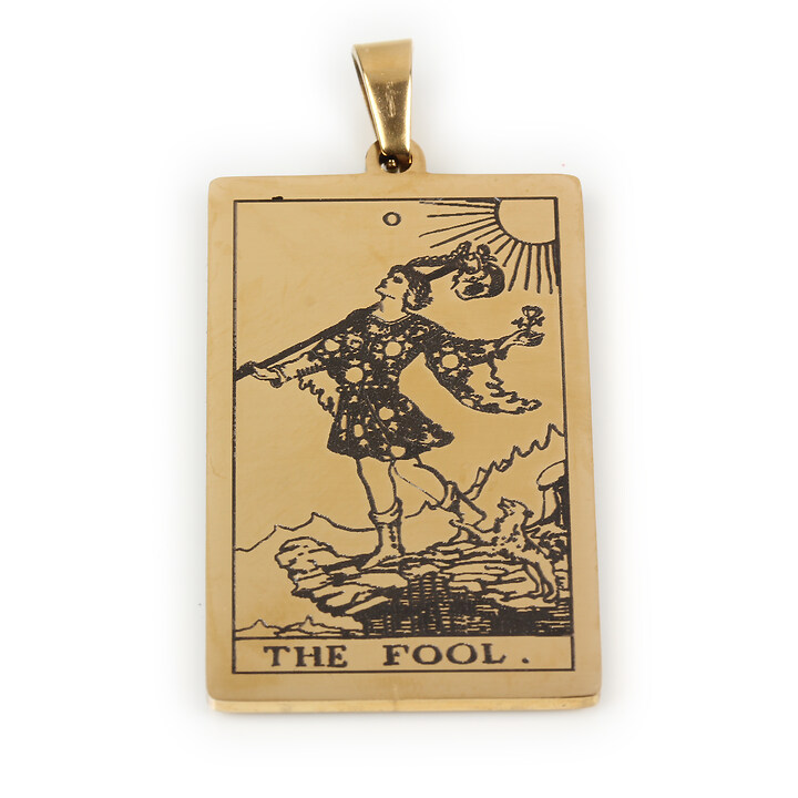 Pandantiv otel inoxidabil 304, auriu, Tarot, 40x24mm - The Fool 0