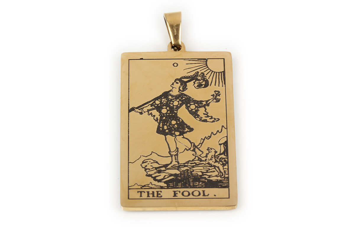 Pandantiv otel inoxidabil 304, auriu, Tarot, 40x24mm - The Fool 0