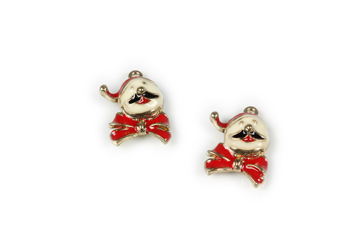 Charm auriu cu email, model Craciun, mos Craciun 19x12mm