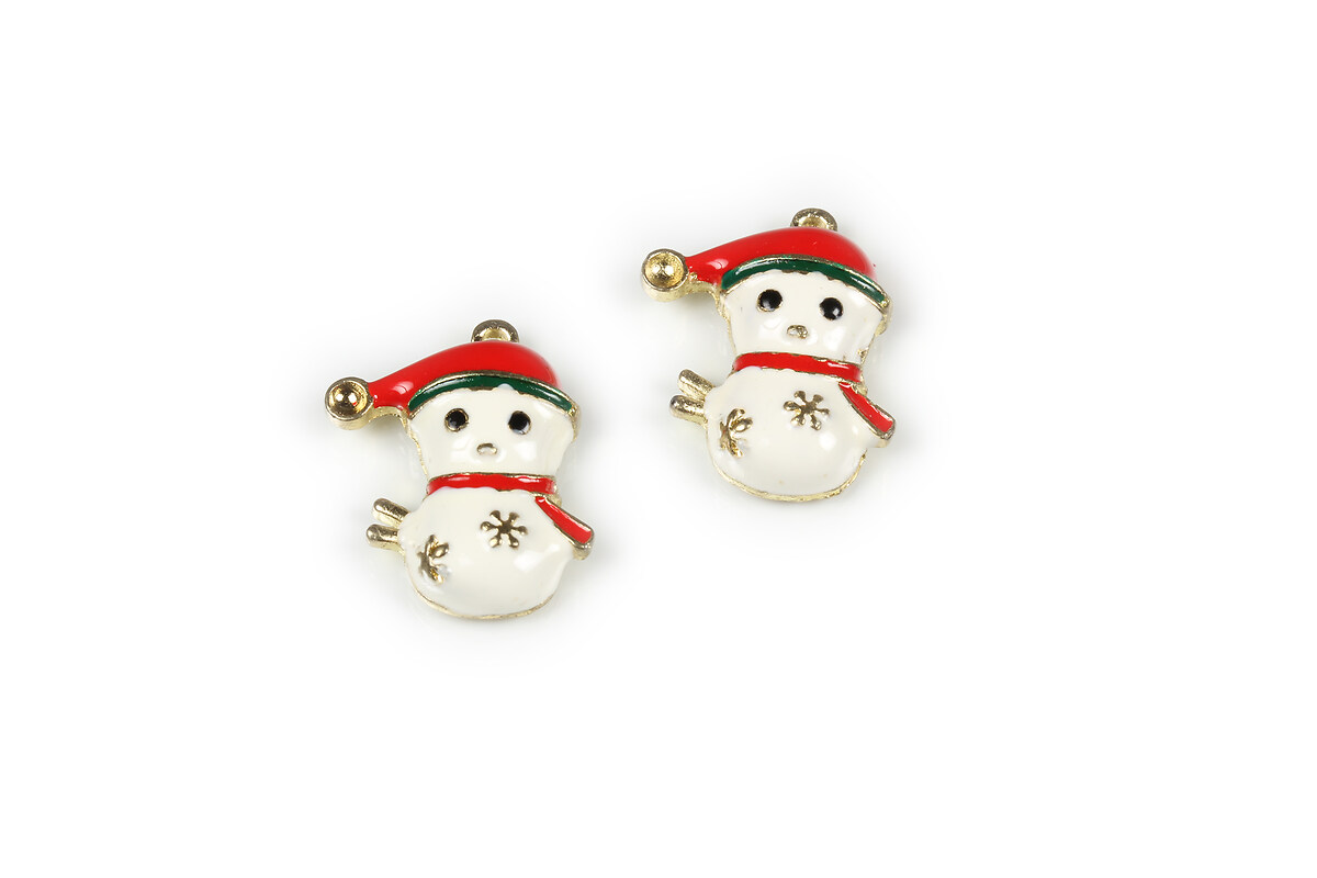 Charm auriu cu email, model Craciun, om de zapada 20x16mm
