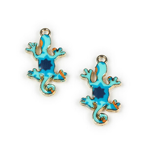 Pandantiv auriu cu email albastru, soparla gecko 27x14,5mm