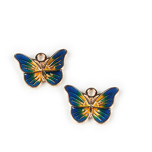 Pandantiv auriu cu email, fluture albastru marin 13,5x18mm
