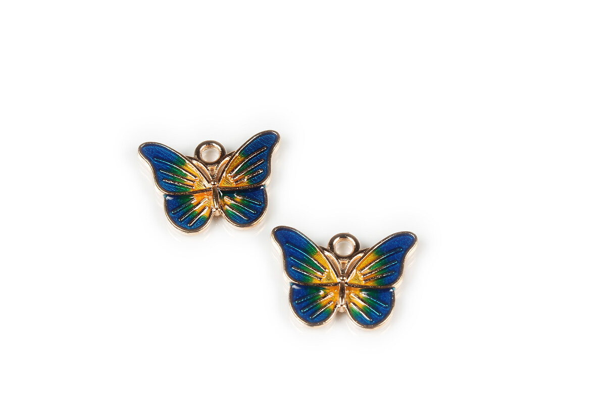 Pandantiv auriu cu email, fluture albastru marin 13,5x18mm