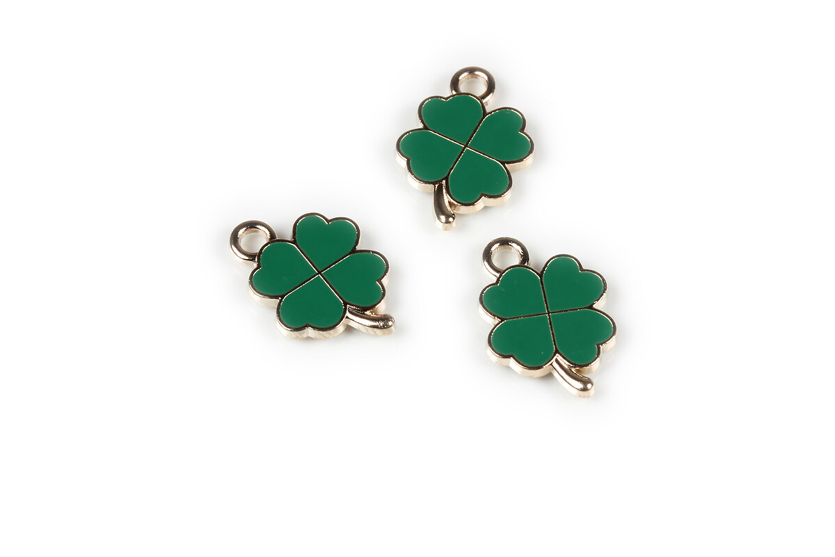 Pandantiv auriu cu email verde inchis, trifoi 18x12mm