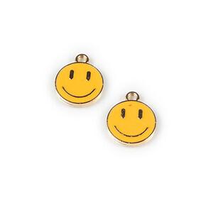 Pandantiv auriu cu email galben, Smiling Face 14,5x12mm