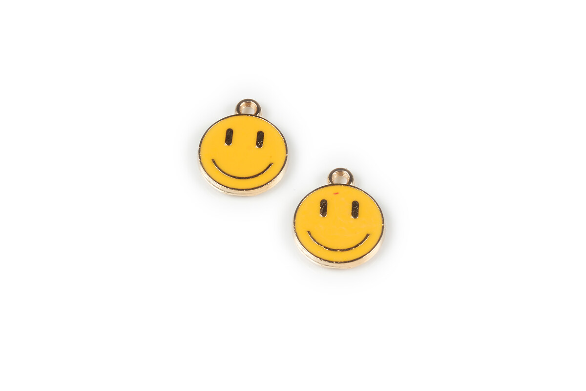 Pandantiv auriu cu email galben, Smiling Face 14,5x12mm