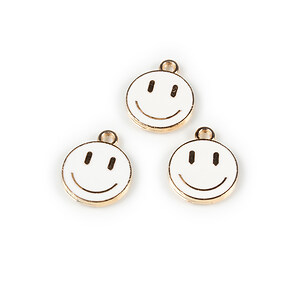 Pandantiv auriu cu email alb, Smiling Face 14,5x12mm