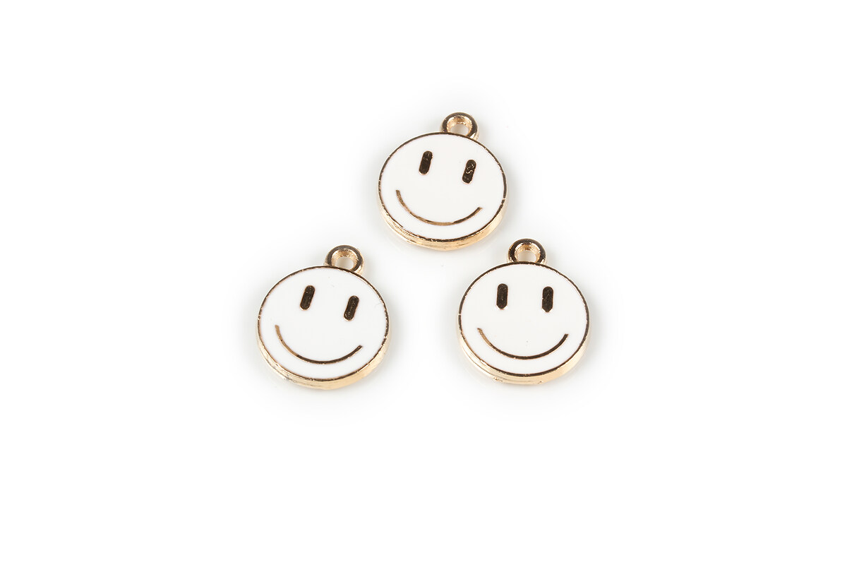 Pandantiv auriu cu email alb, Smiling Face 14,5x12mm