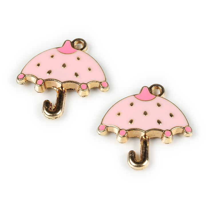 Pandantiv auriu cu email roz, umbrela 23,5x23mm