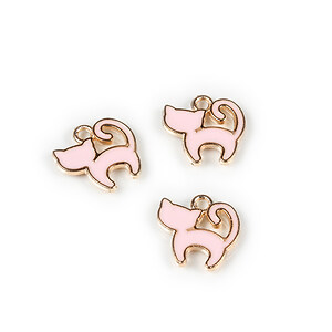 Pandantiv auriu cu email roz, pisica 12,5x13mm
