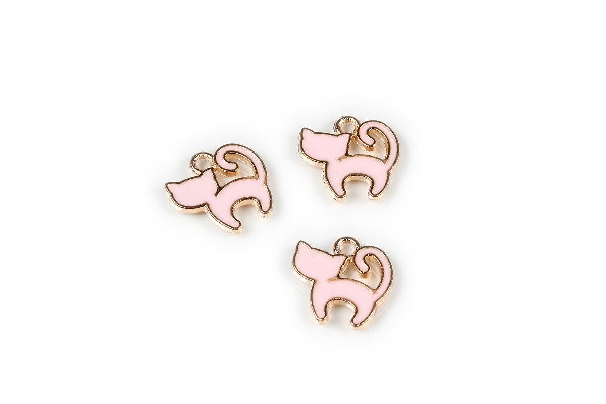 Pandantiv auriu cu email roz, pisica 12,5x13mm