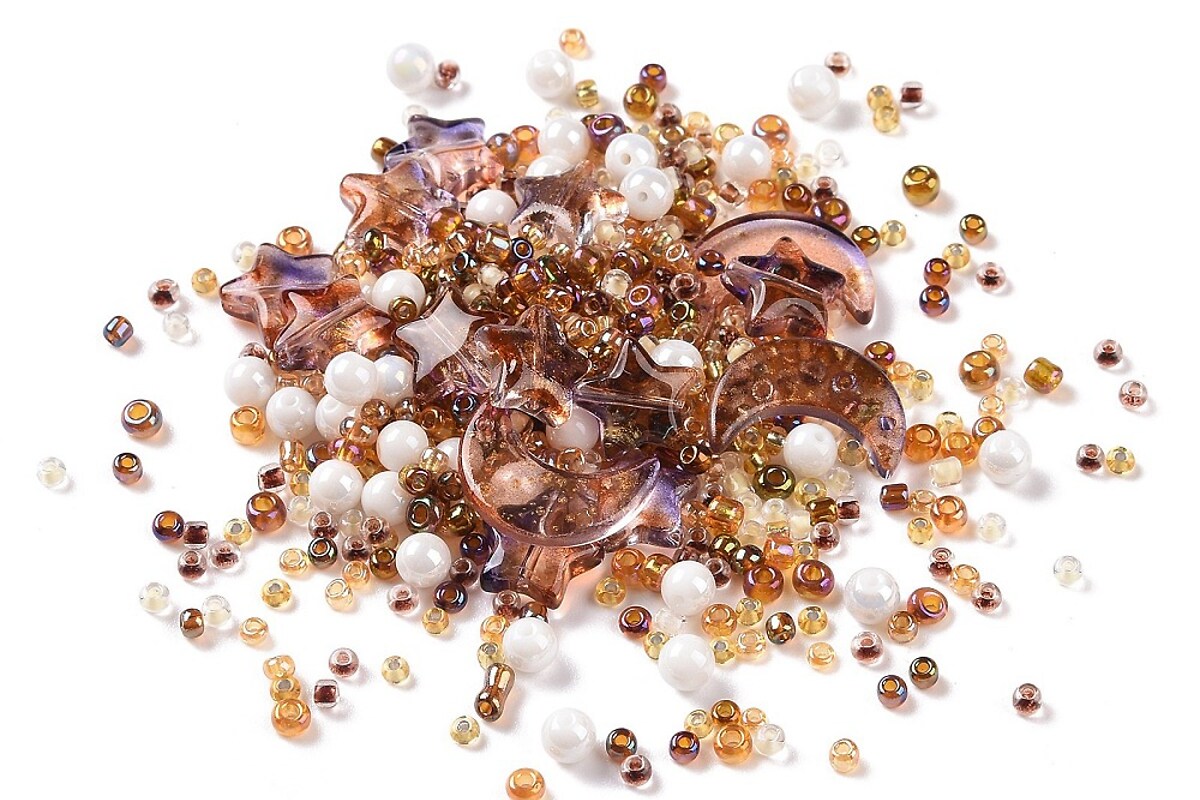 Mix margele de sticla si margele de nisip, punguta cu aprox. 40gr. - maro