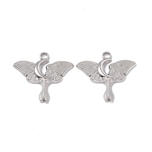 Charm otel inoxidabil 304, fluture cu luna - 24x25x2mm