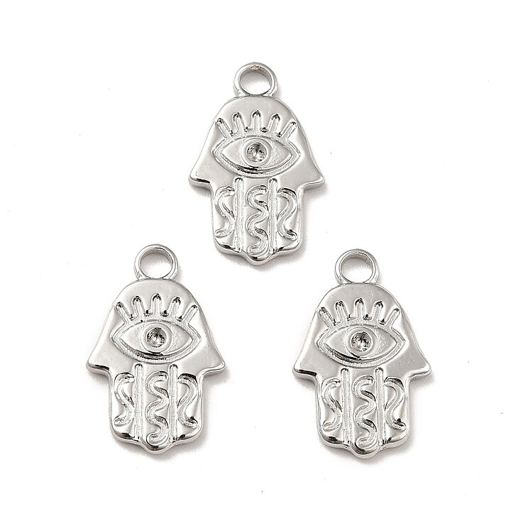 Charm otel inoxidabil 304, mana Hamsa - 17,5x11x2mm