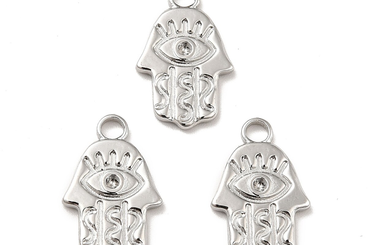 Charm otel inoxidabil 304, mana Hamsa - 17,5x11x2mm