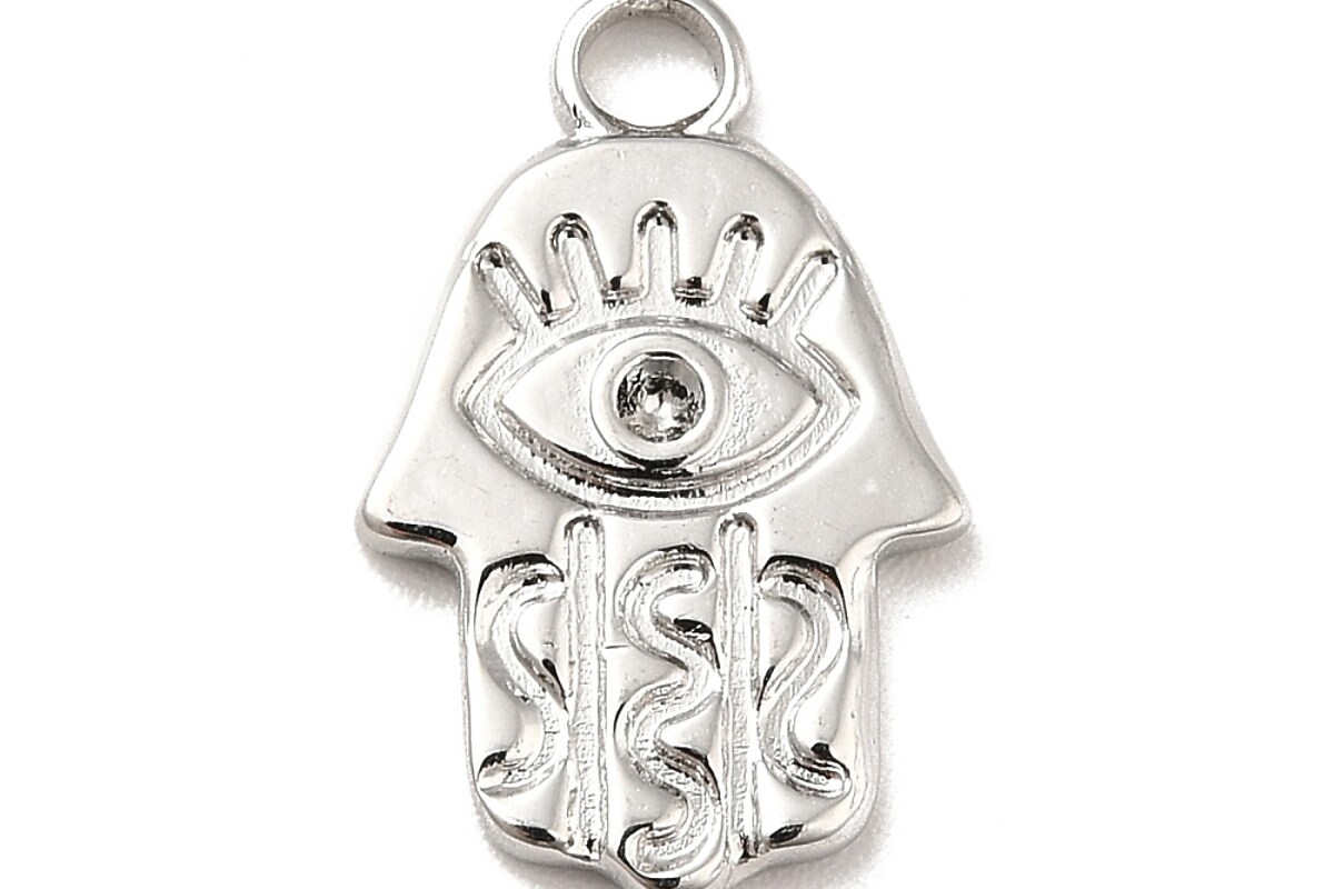 Charm otel inoxidabil 304, mana Hamsa - 17,5x11x2mm