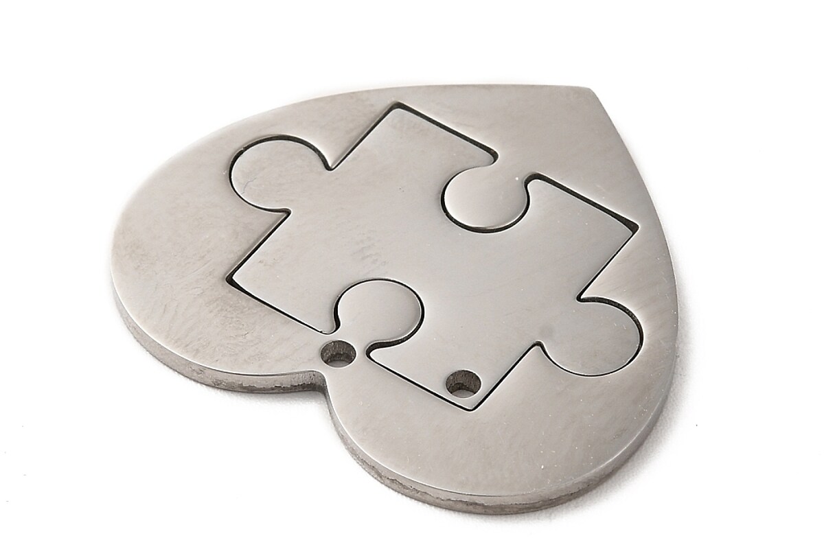 Pandantiv otel inoxidabil 304, piesa de puzzle in inima - 25x28x1,5mm