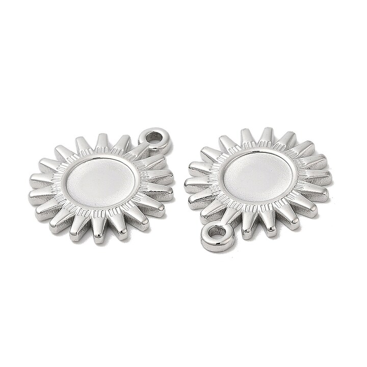 Charm otel inoxidabil 304, soare cu platou interior 8mm - 20,5x17,5x2mm