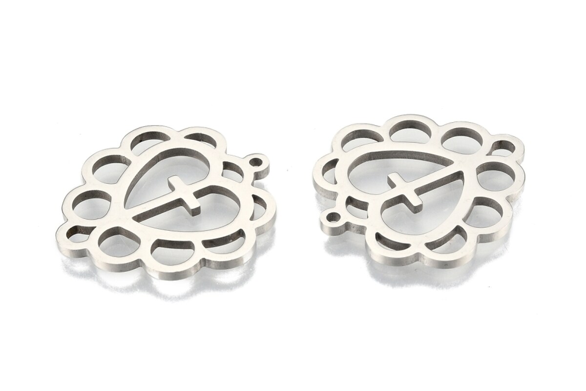Charm otel inoxidabil 201, inima si cruce - 26,5x25x1,5mm
