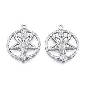 Pandantiv otel inoxidabil 201, simbol Baphomet 30,5x24,5x3mm