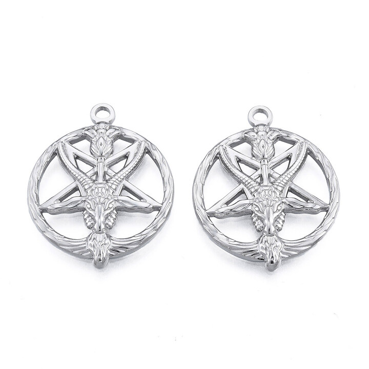 Pandantiv otel inoxidabil 201, simbol Baphomet 30,5x24,5x3mm