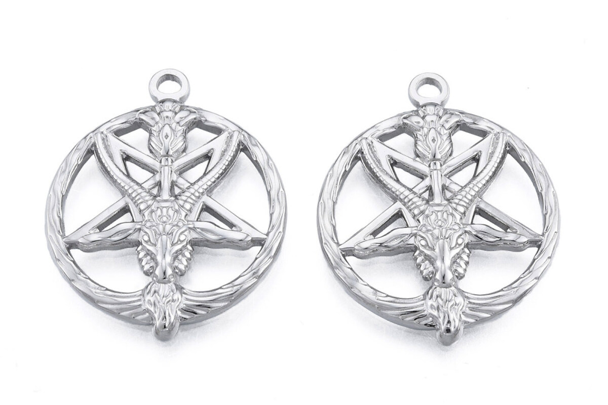 Pandantiv otel inoxidabil 201, simbol Baphomet 30,5x24,5x3mm