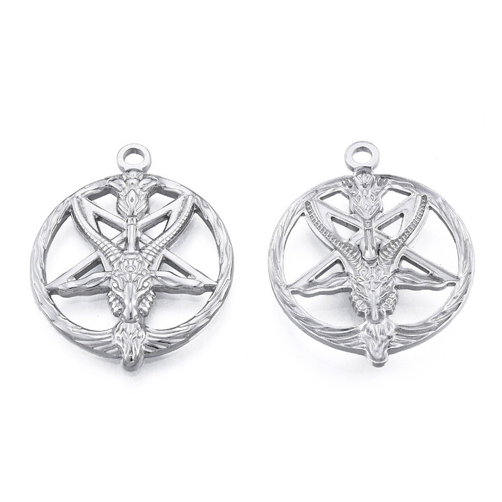 Pandantiv otel inoxidabil 201, simbol Baphomet 30,5x24,5x3mm