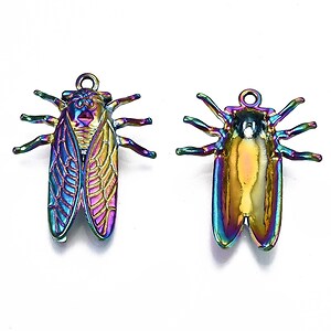 Charm electroplacat multicolor, cicada 28x23x4,5mm