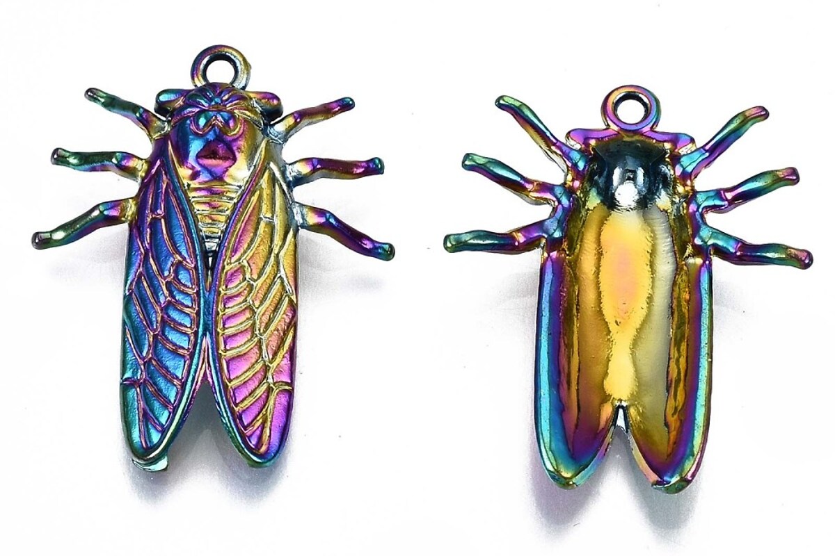 Charm electroplacat multicolor, cicada 28x23x4,5mm
