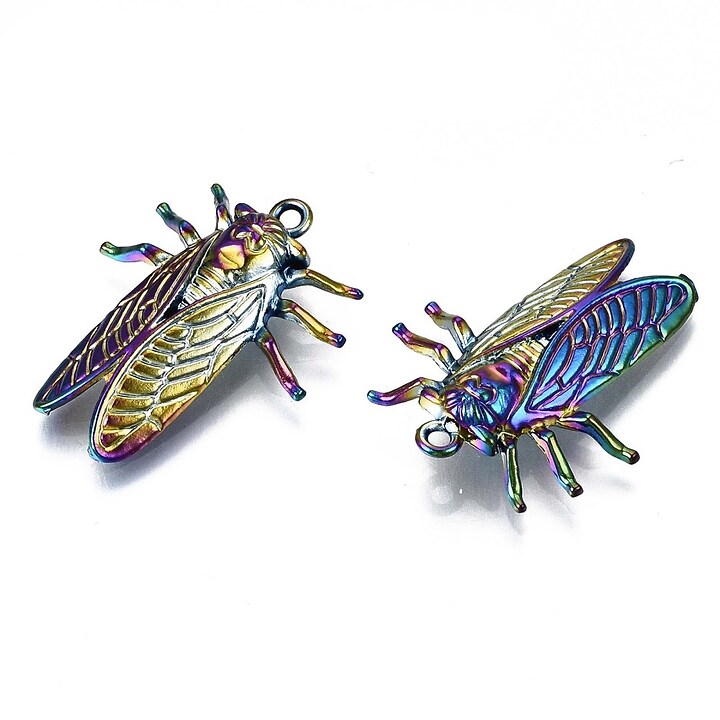 Charm electroplacat multicolor, cicada 28x23x4,5mm