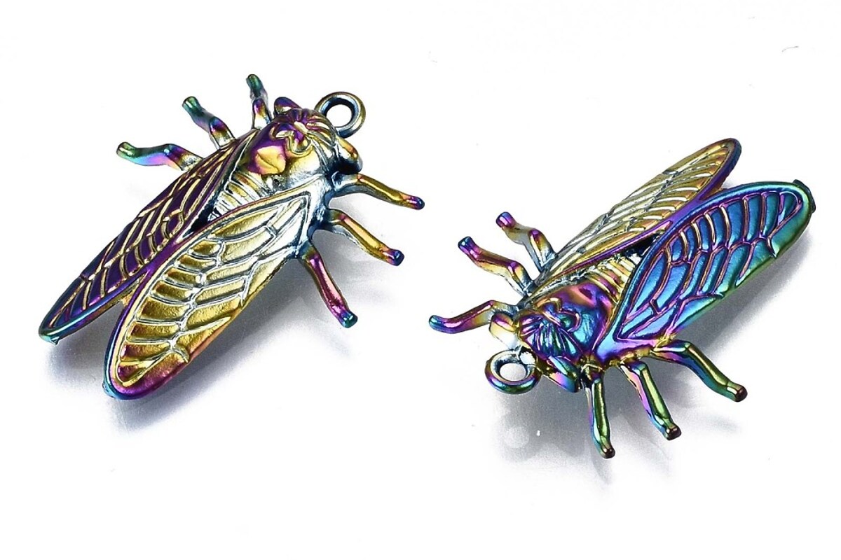 Charm electroplacat multicolor, cicada 28x23x4,5mm