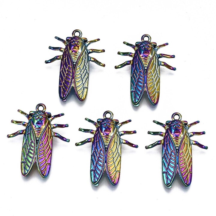 Charm electroplacat multicolor, cicada 28x23x4,5mm