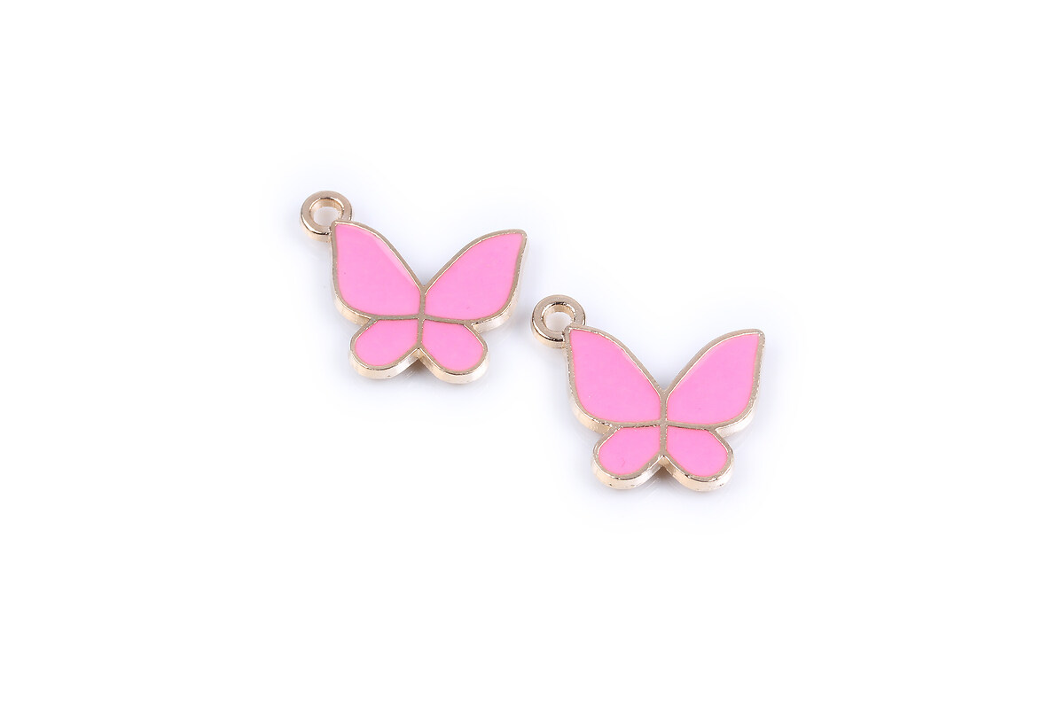 Charm mini pandantiv auriu emailat fluture 15x17mm - roz
