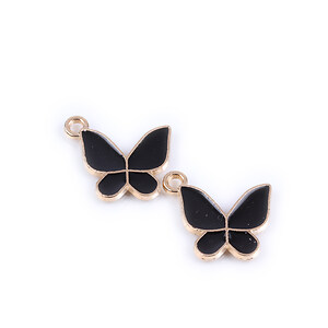 Charm mini pandantiv auriu emailat fluture 15x17mm - negru