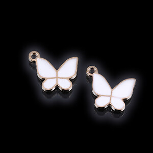 Charm mini pandantiv auriu emailat fluture 15x17mm - alb