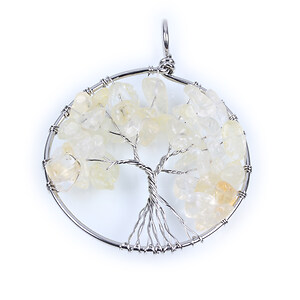Pandantiv copacul vietii argintiu inchis si chipsuri citrine 64x50x8mm