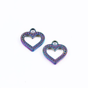 Charm otel inoxidabil 304 electroplacat multicolor, inima 15x14x1,5mm