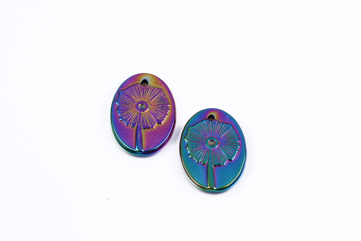 Charm electroplacat multicolor, oval cu papadie 20x14x2mm