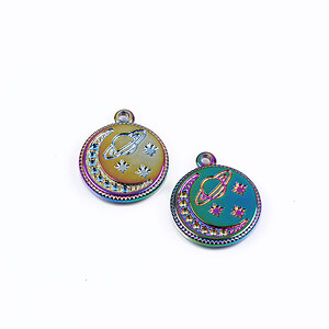 Charm otel inoxidabil 304 electroplacat multicolor, galaxie 16,5x14x2mm