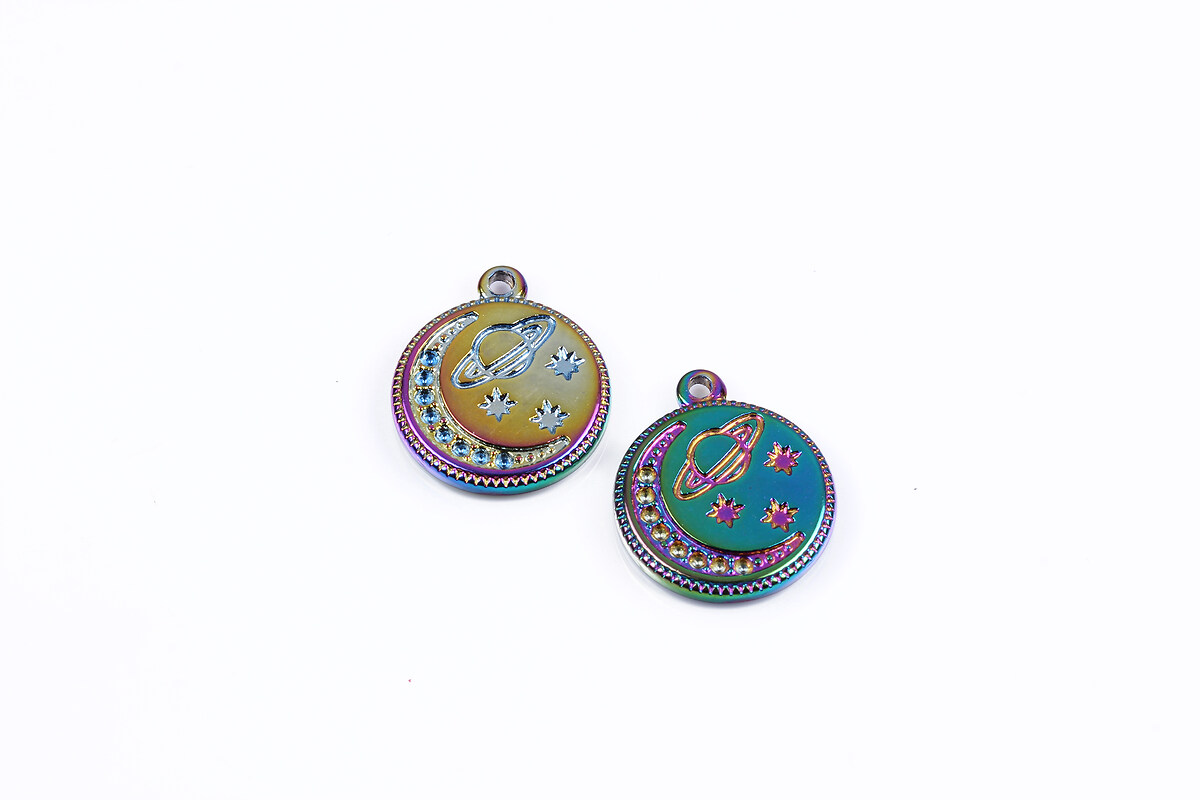 Charm otel inoxidabil 304 electroplacat multicolor, galaxie 16,5x14x2mm