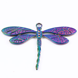 Pandantiv otel inoxidabil 304 electroplacat multicolor, libelula 34,5x50x2mm