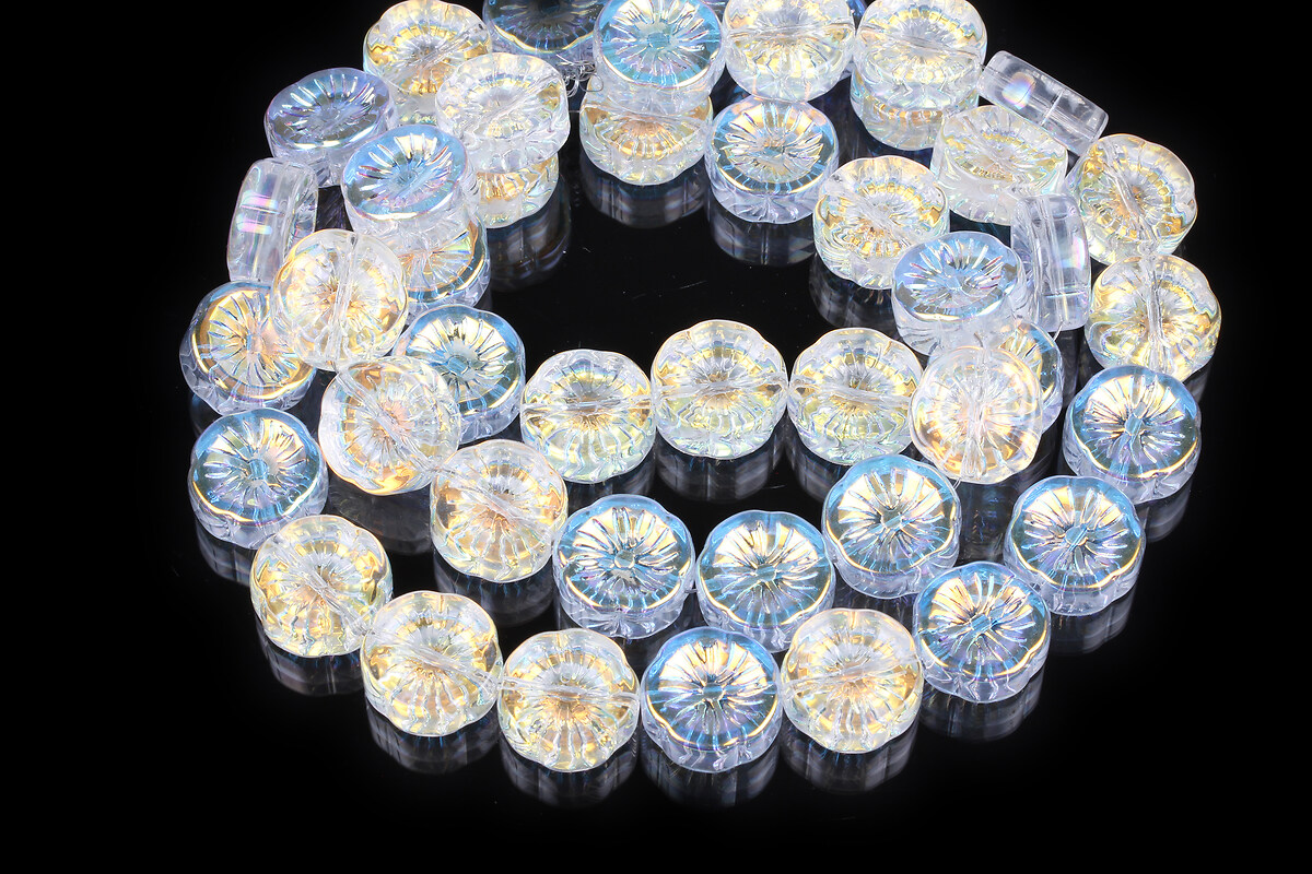 Margele cristal electroplacat 14x14,5mm (sirag) - floare alb auriu AB
