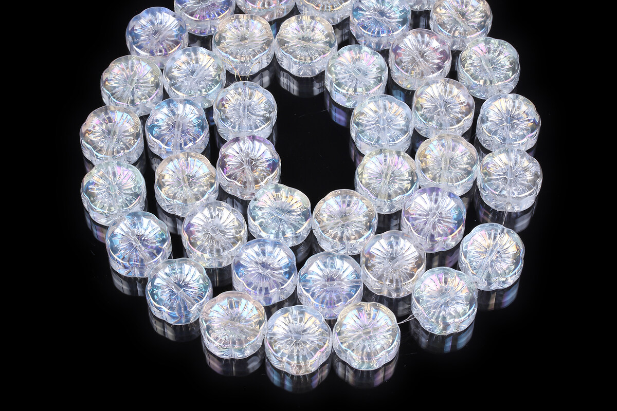 Margele cristal electroplacat 14x14,5mm (sirag) - floare alb AB