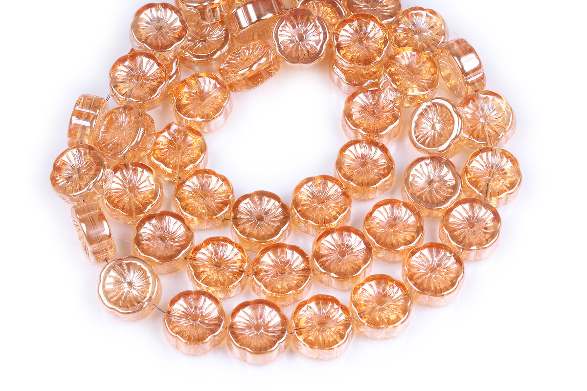 Margele cristal electroplacat 14x14,5mm (sirag) - floare portocaliu AB