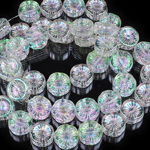 Margele cristal electroplacat 14x14,5mm (sirag) - floare alb verde AB