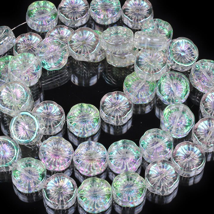 Margele cristal electroplacat 14x14,5mm (sirag) - floare alb verde AB