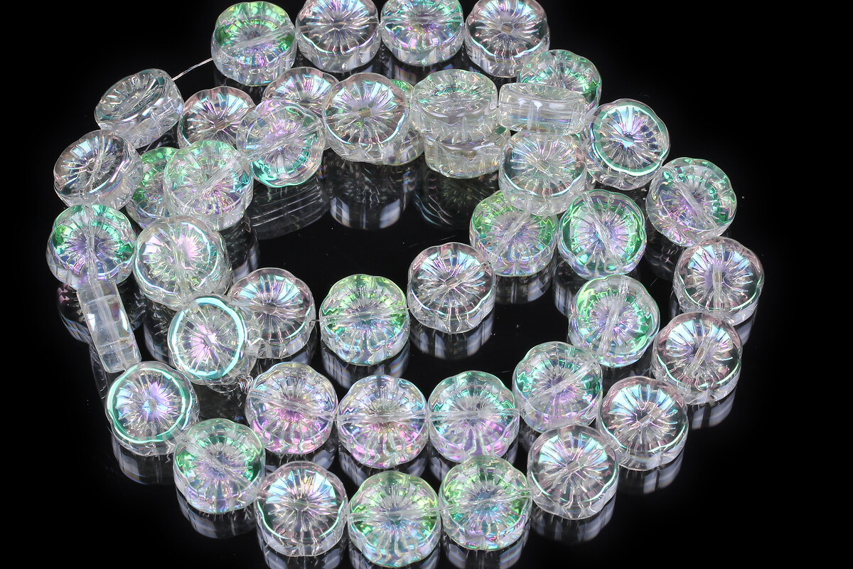 Margele cristal electroplacat 14x14,5mm (sirag) - floare alb verde AB