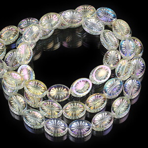 Margele cristal electroplacat oval 14x10mm (sirag) - floare alb auriu AB