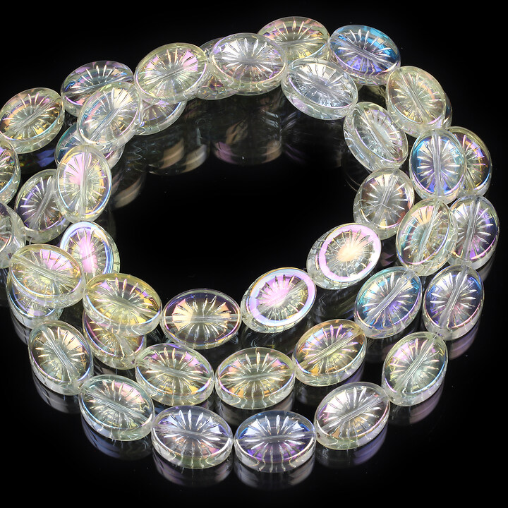 Margele cristal electroplacat oval 14x10mm (sirag) - floare alb auriu AB